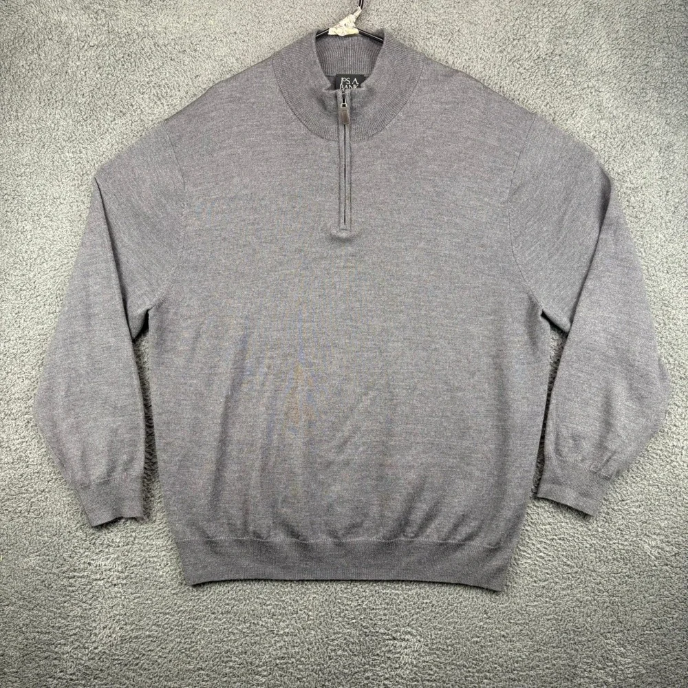 JOS A BANK Mens XXL 100 Italian Merino Wool 14 Zip‎ Sweater Grey